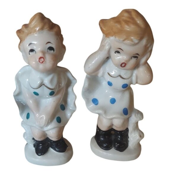 Windy Day Marilyn Monroe Style Porcelain Figurines Japan Set of 2 Vintage MCM - Picture 1 of 10
